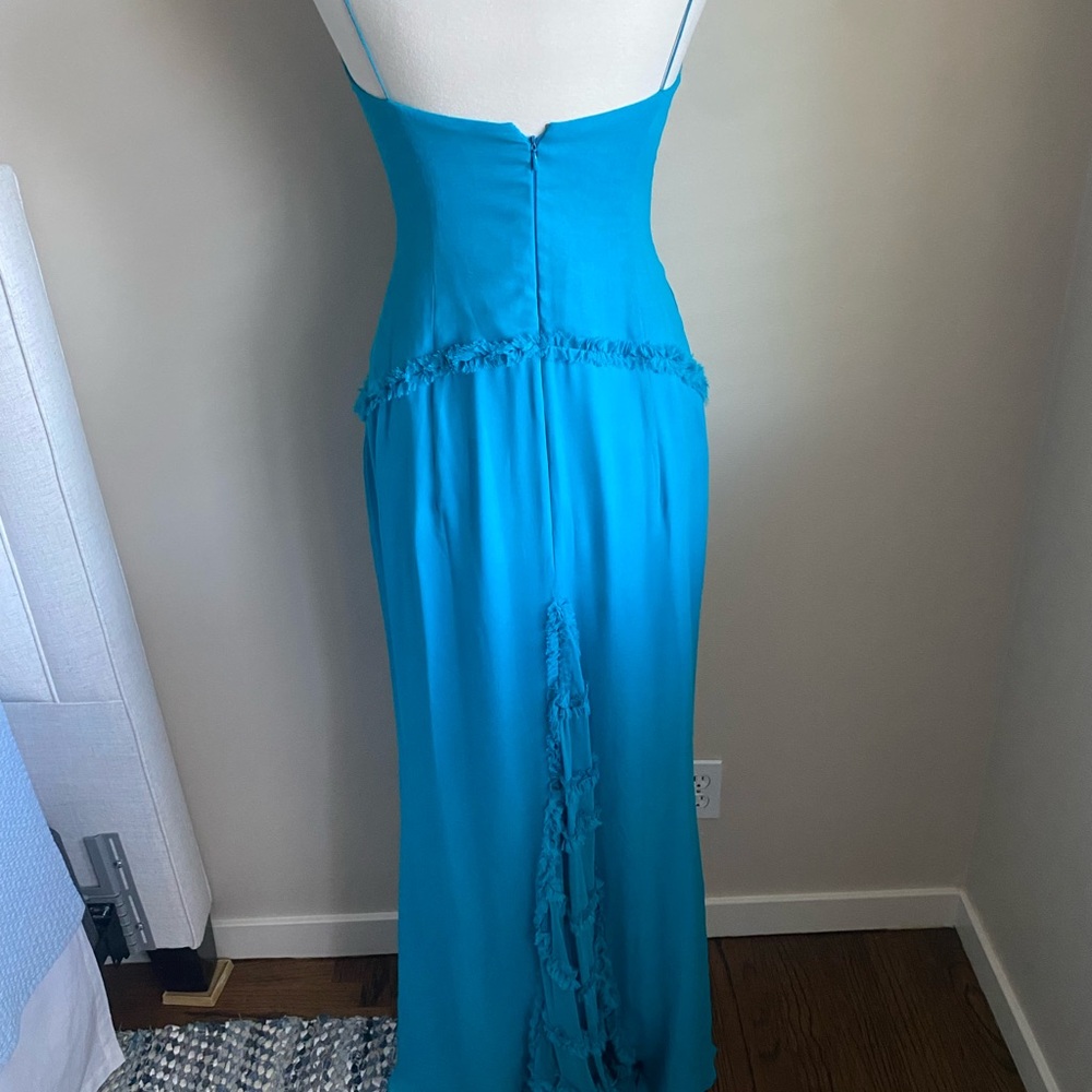 Exquisite turquoise high-end designer silk gown - Picture 6 of 15